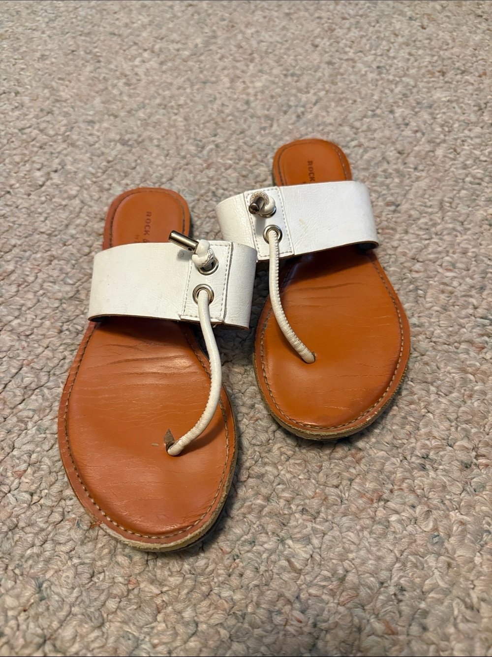Rock & Candy White Strap Sandals with Tan Footbed